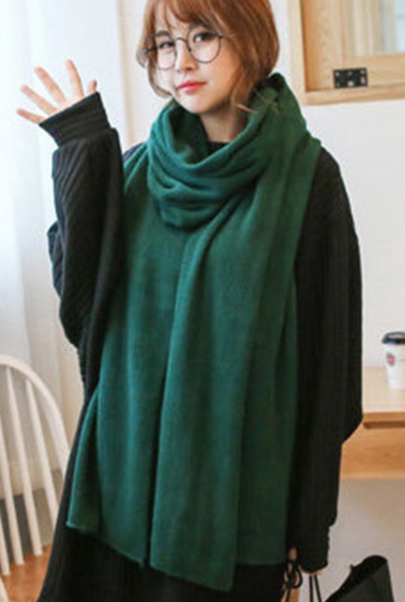 Wander Agio Womens Warm Long Shawl Winter Blanket Scarf Scarf Pure Color Dark Green - Image 3